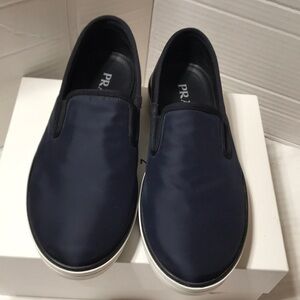 Prada navy blue/black nylon/leather slip on. EUC